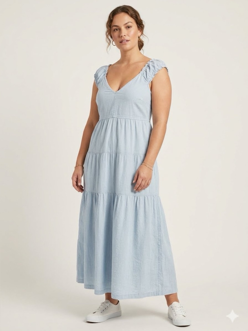 Old Navy Light Blue Maxi Dress with Ruffled Cap Sleeves Size S NWT